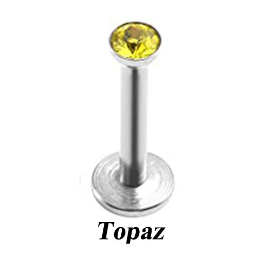 1pc Stainless Steel Internally Thread Flat CZ Gem Labret Lip Piercing Stud Ring Monroe Orelha Cartilage Upper Ear Stud Helix - Окраска металла: Topaz