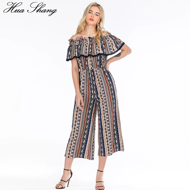 Женский винтажный комбинезон с открытыми плечами черный оборками