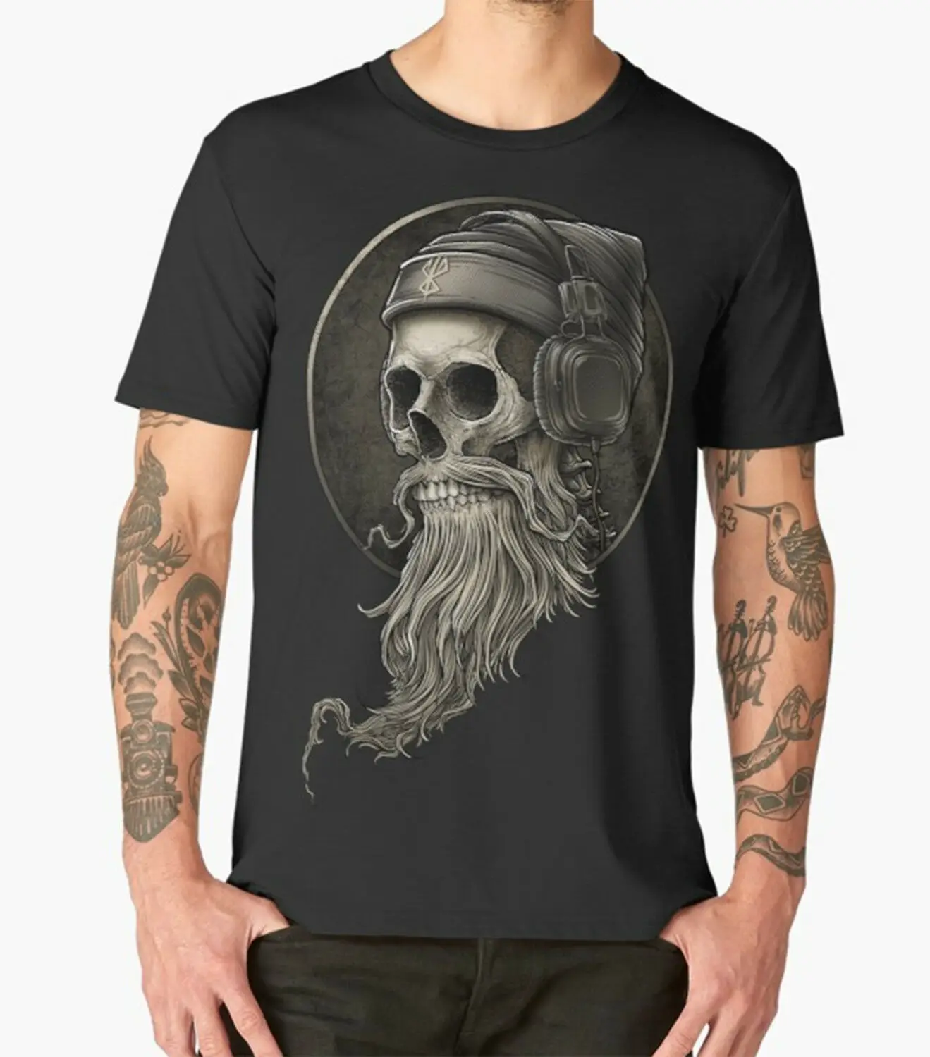 BEARDED череп футболка DJ наушники новейшие футболки модные стильные мужские с