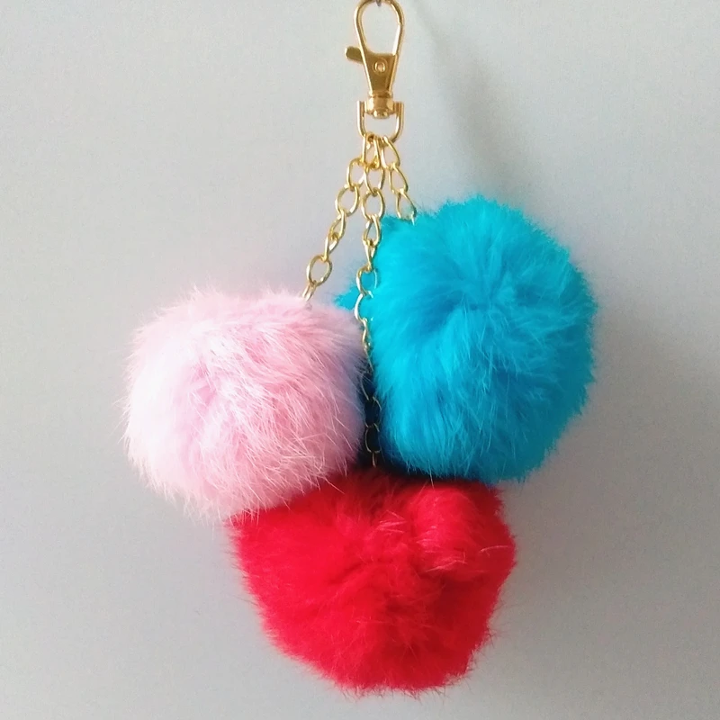 Серия Три на натуральном кроличьем меху сумка с помпонами брелок для ключей мех