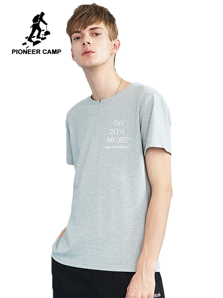 Мужская футболка с буквенным принтом Pioneer Camp светло серая летняя высокого
