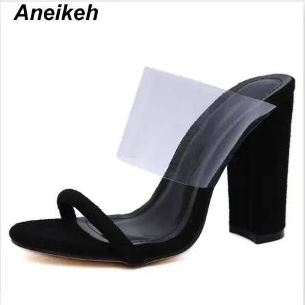 Black Aneikeh/ г. Новые классические туфли из ПВХ туфли женские шлепанцы открытые прозрачные туфли-лодочки на высоком квадратном каблуке Размеры 35-40, зеленый, абрикосовый, черный - Цвет: Black