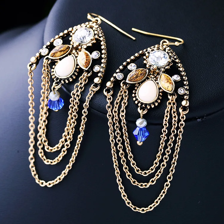 Новый дизайн горный хрусталь цепи кисточкой женские Aliexpress Индия большие серьги