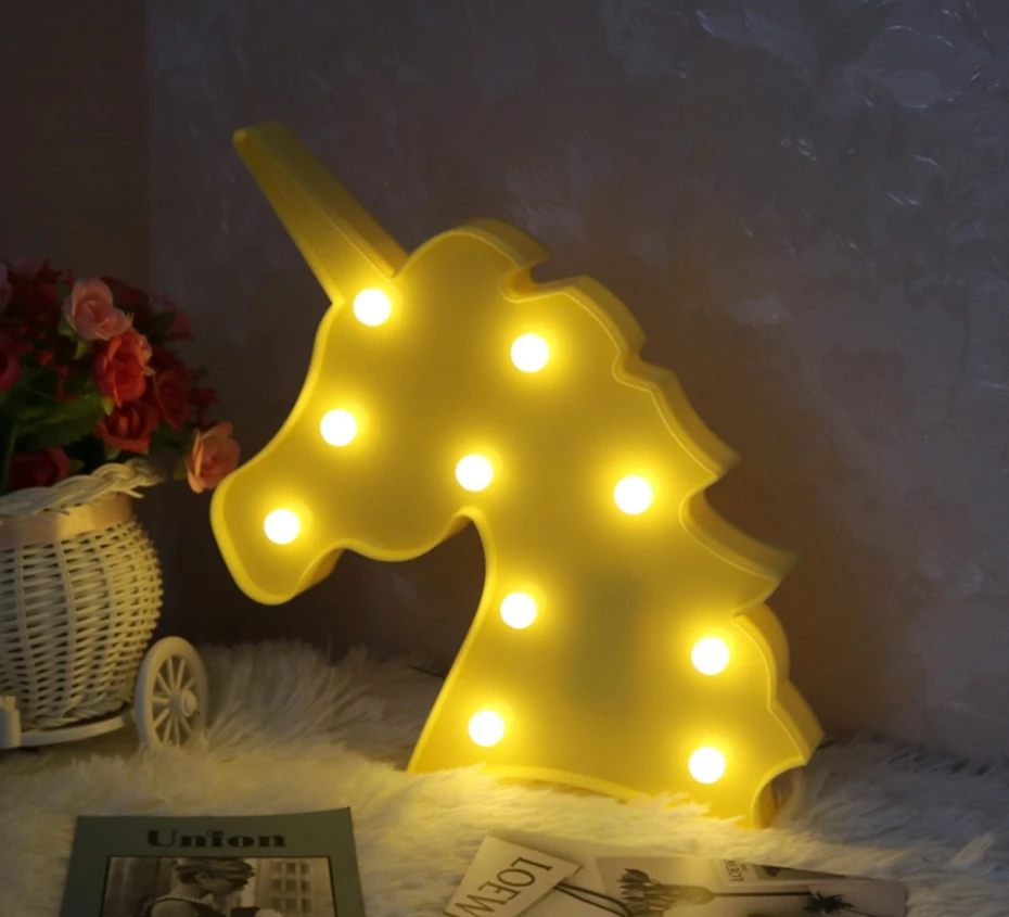 Yingtouman Новый 3D Небольшой Единорог Тип Батарея питание ночники красочные led