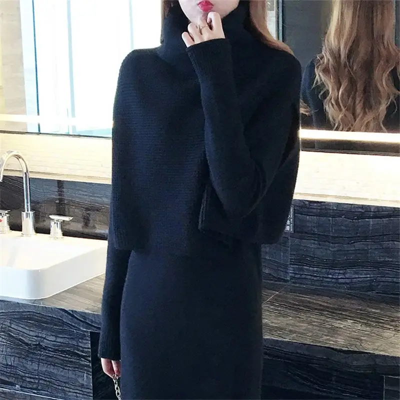 Осенне зимний женский свободный костюм из двух предметов накидка с высоким