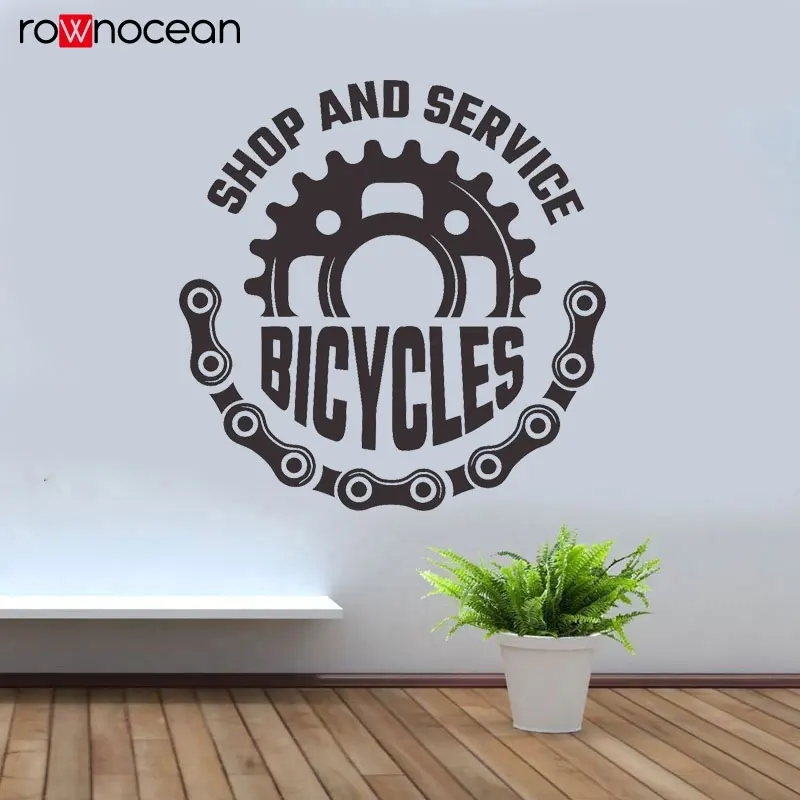 

Creative Design Bicycles Shop And Service Wall Sticker Vinyl Removable Mural Window Decal Gear Chain Bike Repair Decor Room 3398