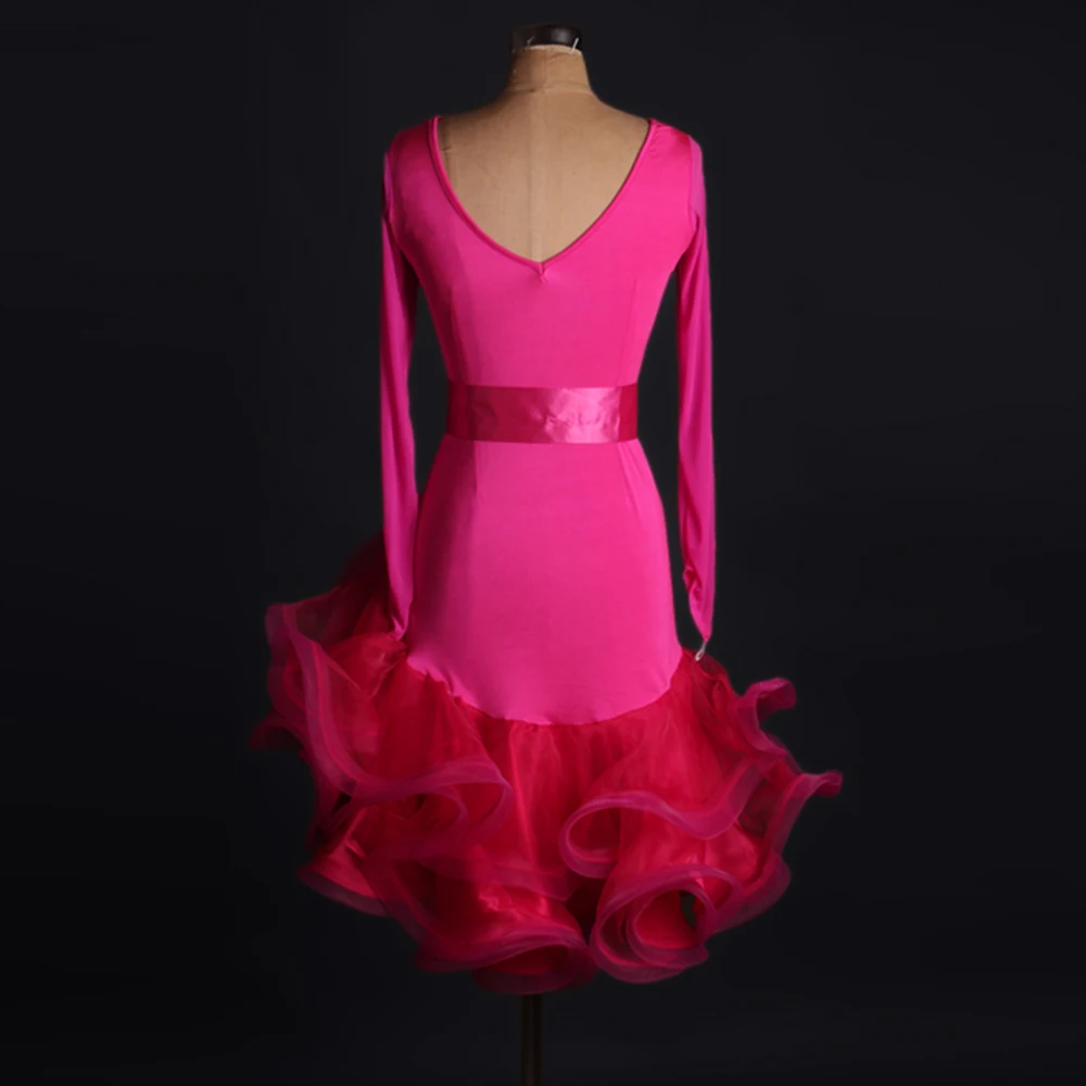 Женское платье для латиноамериканских танцев с V образным вырезом и поясом юбка