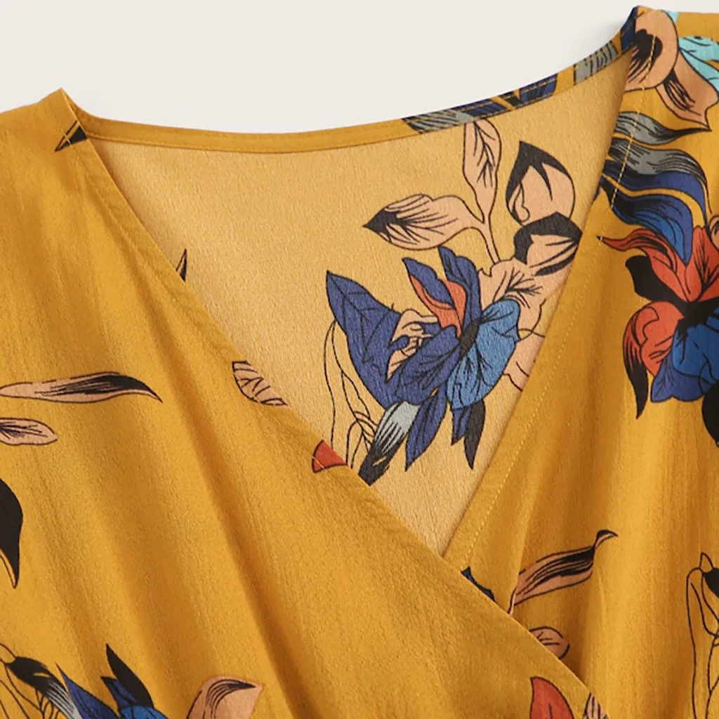 Женское пляжное платье с высокой талией Boho повседневное мини v образным вырезом и