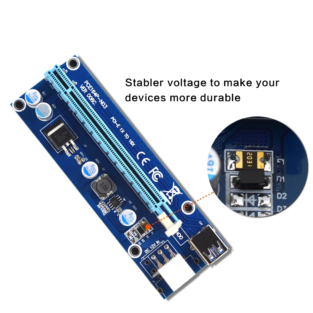 TISHRIC Riser Card 6Pin VER 006C 1x к 16x pcie PCI Express PCI-E адаптер USB 3 0 кабель SATA Power Bitcoin Miner |
