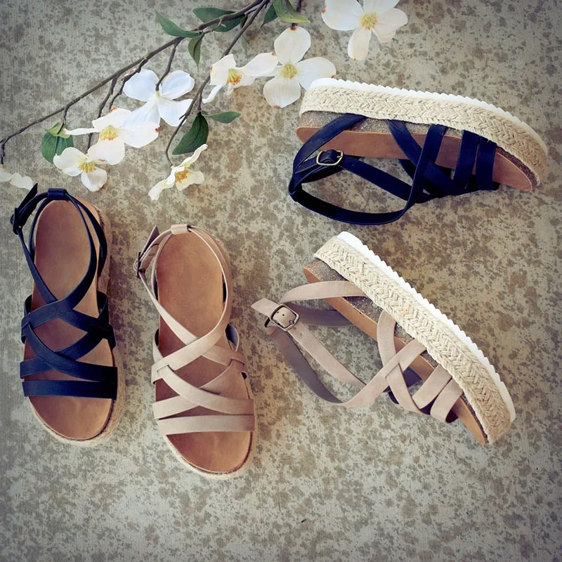 2019 Новая женская обувь сандалии на плоской подошве туфли из соломки повседневная