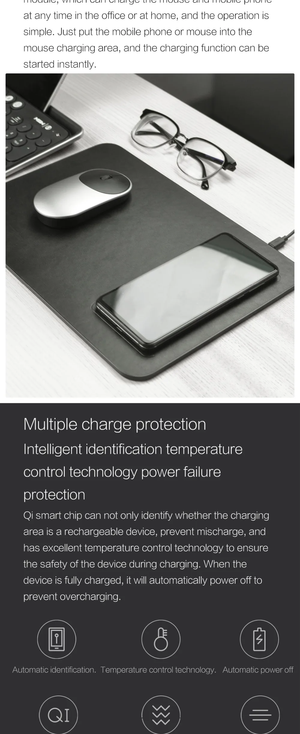 Xiaomi MIIIW Смарт коврик для мыши мобильный телефон Qi Беспроводная зарядка коврик для мыши для iPhone X/8 Plus samsung Xiaomi huawei Быстрая зарядка