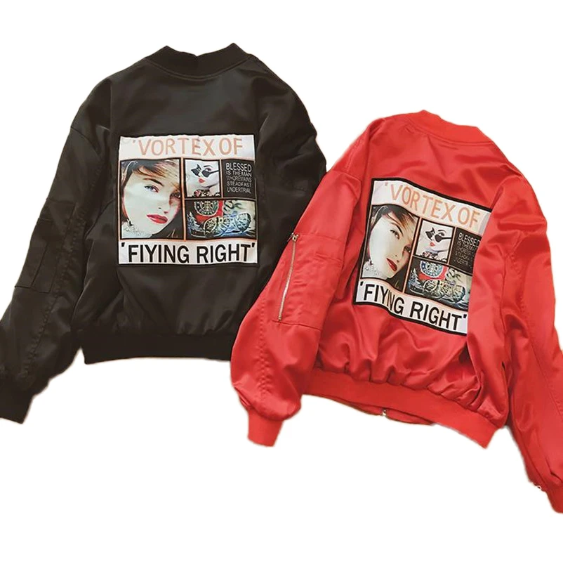 Винтажная ветровка куртки черные красные весенние на молнии Женская куртка