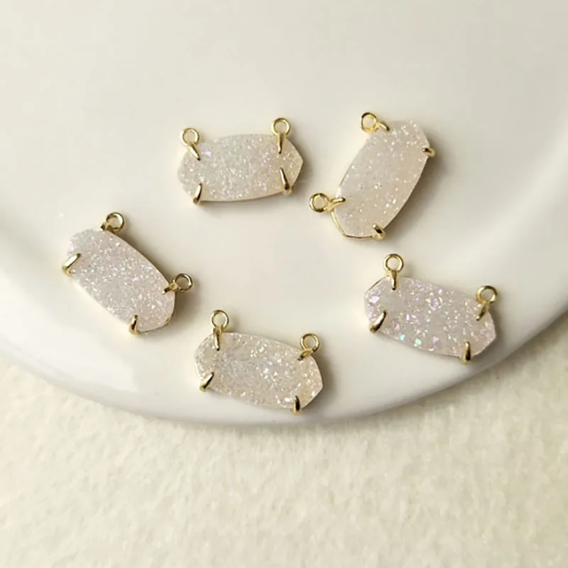 

5pcs Gold color Crystal clear Druzy Geode Pendant charm Connector Double Bails DIY Making Bracelet necklace Jewelry Ct76