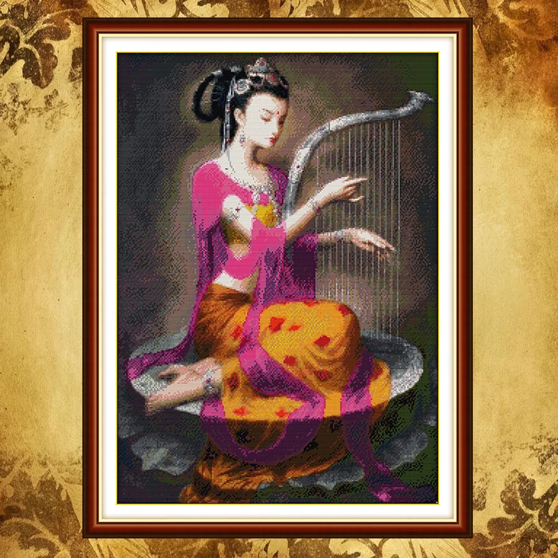 JoySunday cross stitch needlework kit set Dunhuang lyre on lotus DMC14CT11CT livingroom bedroom office hotel factory wholesale | Дом и сад