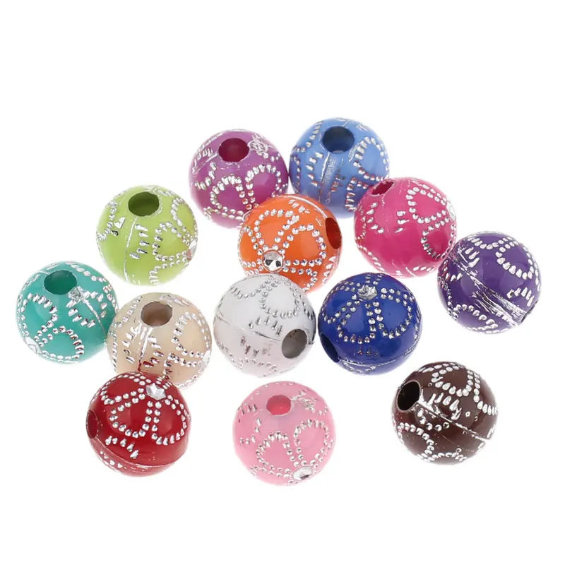 DoreenBeads, акриловые бусины, круглые, смешанный узор, около 10 мм(3/") Диаметр, отверстие: Приблизительно 3 мм, 30 шт