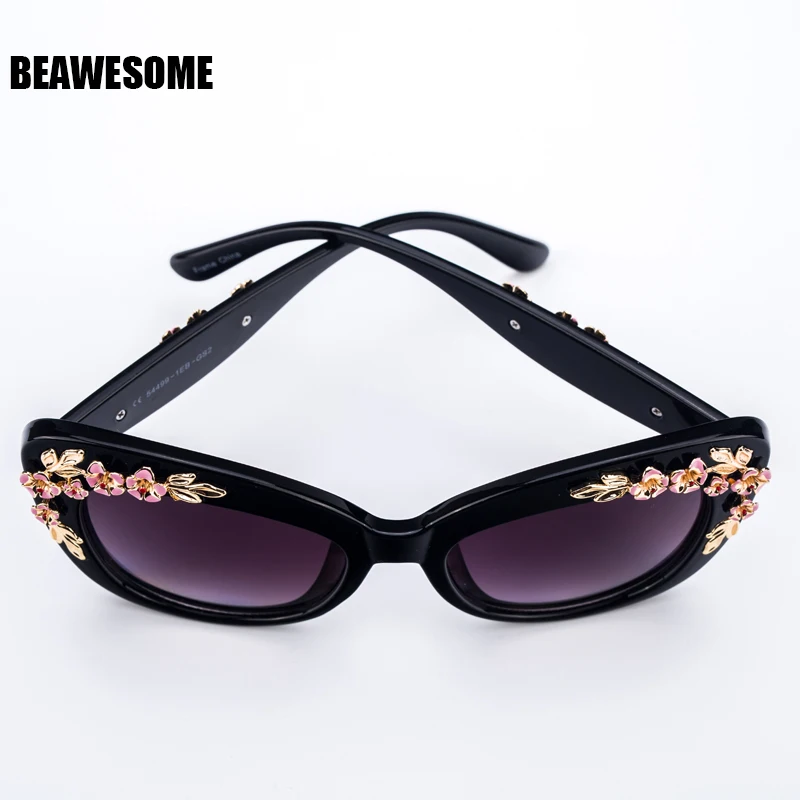 

2018 New Luxury Queen cat eye Sunglasses Women Rose Flower Vintage Girls Oculos De Sol Oversize Brand Design Women Sunglass 9621