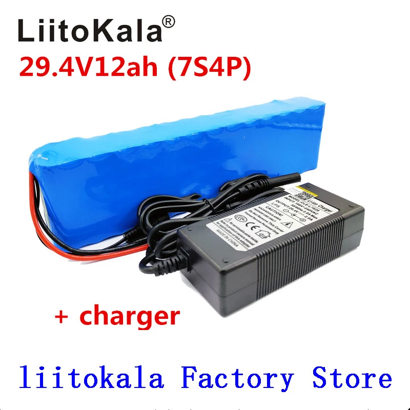 LiitoKala 7S4P 29.4V 12ah lithium battery pack batteries for electric motor bicycle ebike scooter wheelchair cropper with BMS