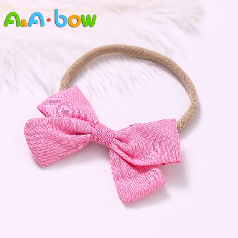 

1 Pcs/lot Handmade Nylon Headband With 9 colors Bow For cute Baby Girls Hair Accessories High Quality cotton Headwear