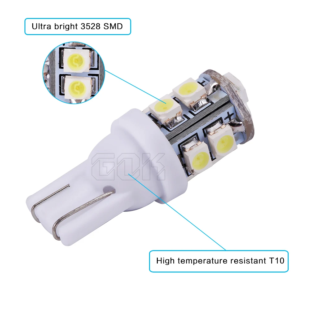 Оптовая продажа Автомобильные светодиодные лампы 10 шт./лот T10 10smd Led 1210 W5W 168 194 t10 10led