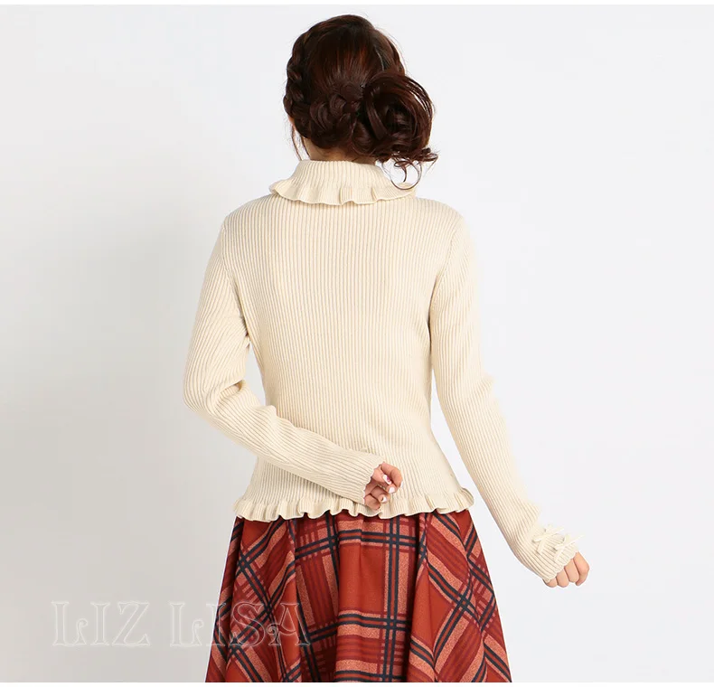 Liz Lisa 2015 new autumn half-collar fashion lace bow knit long-sleeved shirt female Japanese one size free shipping | Женская одежда