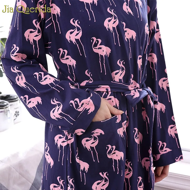 Хлопковый Халат с принтом фламинго для женщин s плюс размер халат японское кимоно