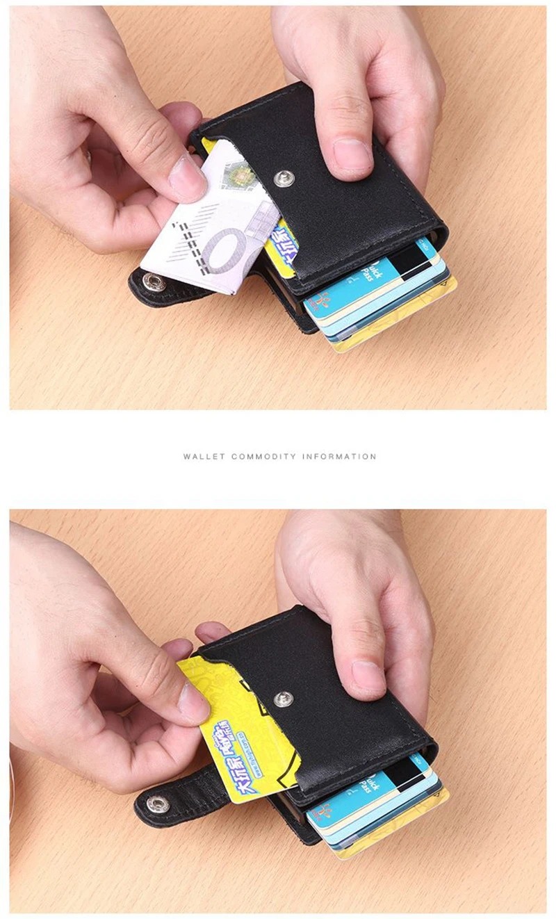 Для женщин и мужчин Блокировка Rfid Hasp кошелек мини из натуральной коровьей кожи алюминиевые держатели для кредитных карт кошелек автоматический скользящий Чехол для карт