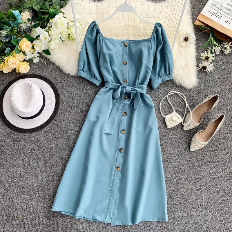 Женское однобортное платье Neploe летнее милое с воротником лодочкой и пышными