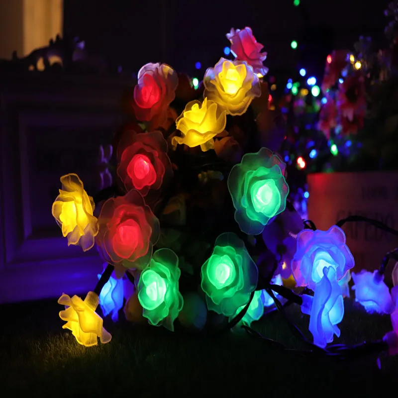 Solar Led String Lights Outdoor 20 LED Rose Flower Garland Garden Decor Lighting Lamp Fairy Patio Holiday Light ALUVEE | Освещение