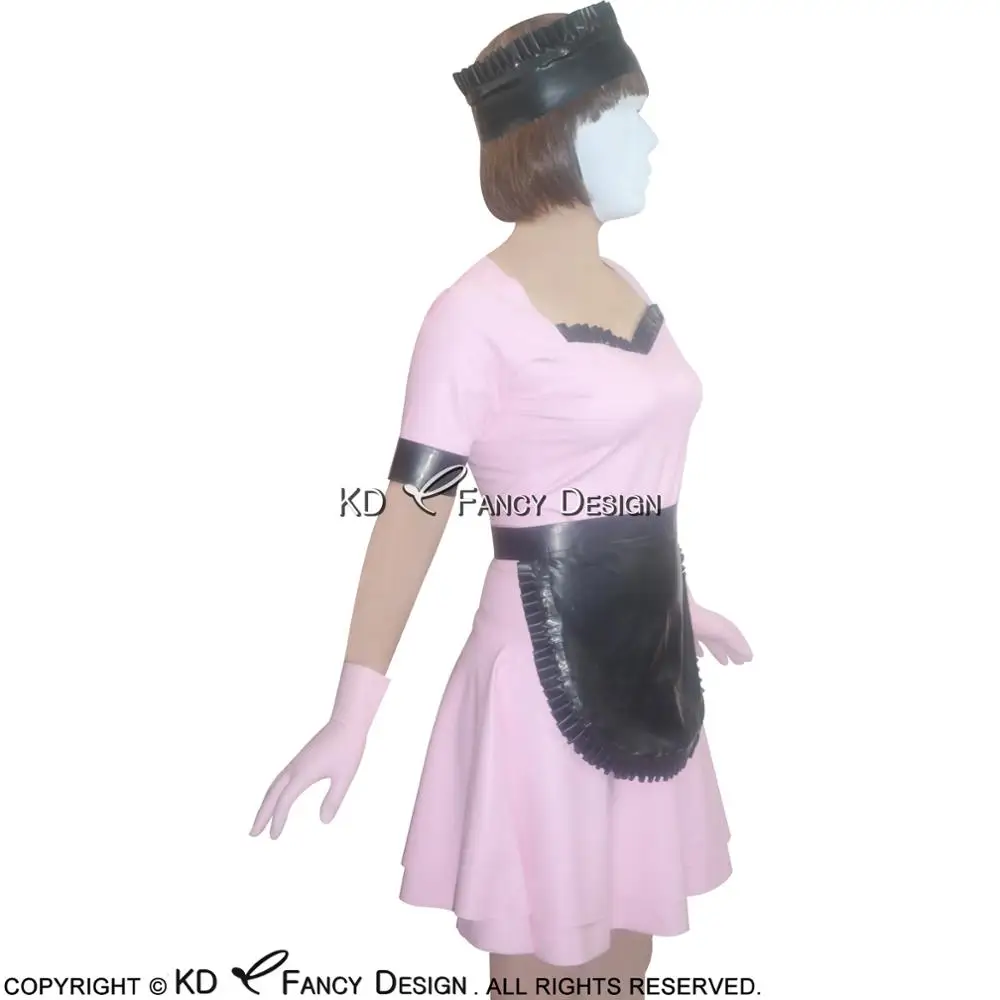 Розовый и черный Сексуальная французская горничная латексная Униформа с