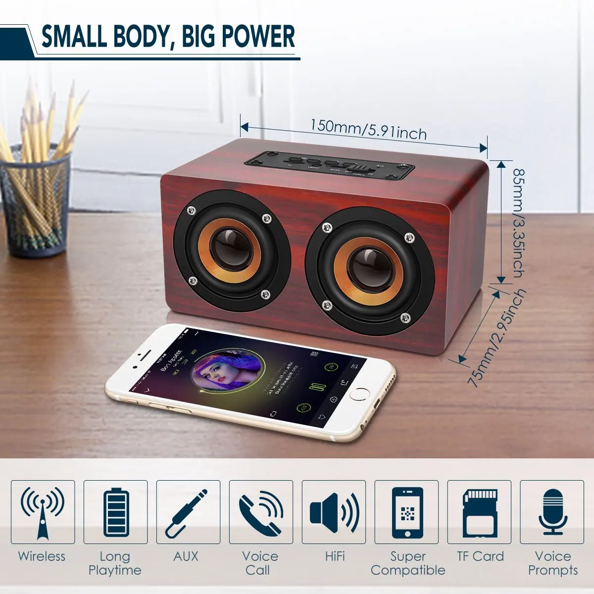 Ретро деревянный Bluetooth динамик HIFI беспроводной двойной громкий s 3D объемный