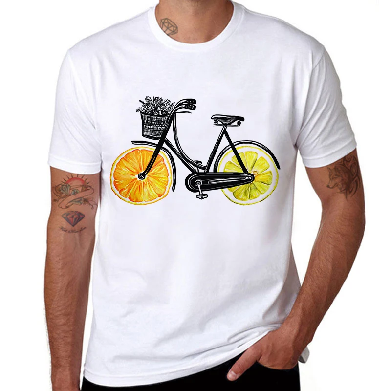 

2019 Fashion Brand Clothing lemon Bikes Print Short Sleeve Cotton Fashion Men T-Shirt Mens Summer White casual Homme Tee shirt