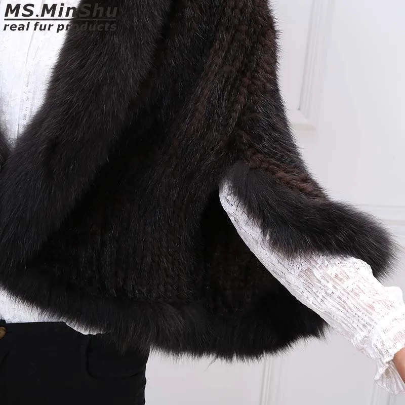 Женское меховое пончо Ms.MinShu пальто ручной вязки из меха норки женская верхняя