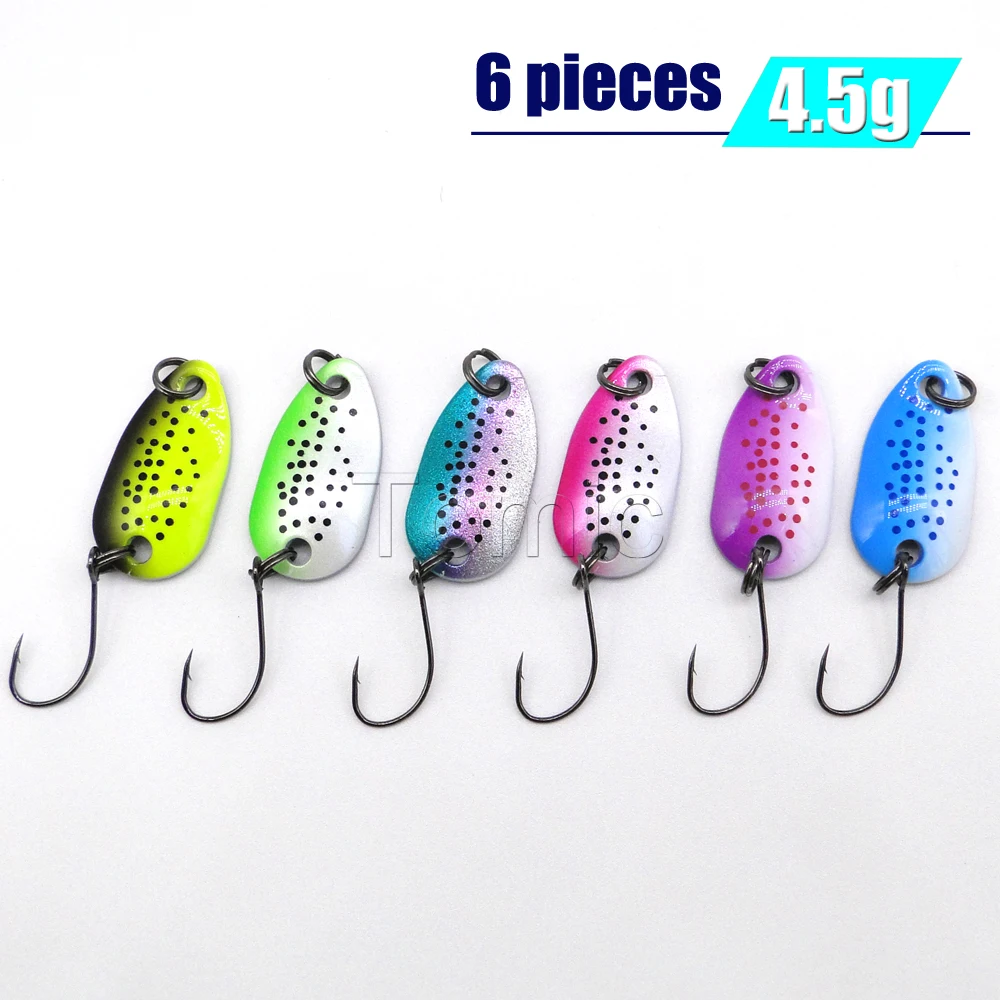4.5g Leopard print Tomic, 6 шт., качественные рыболовные приманки, микро порхающие металлические ложки, яркие жемчужные цвета, жесткая приманка, Спиннер, форель, зона, поток, pesca - Цвет: 4.5g Leopard print