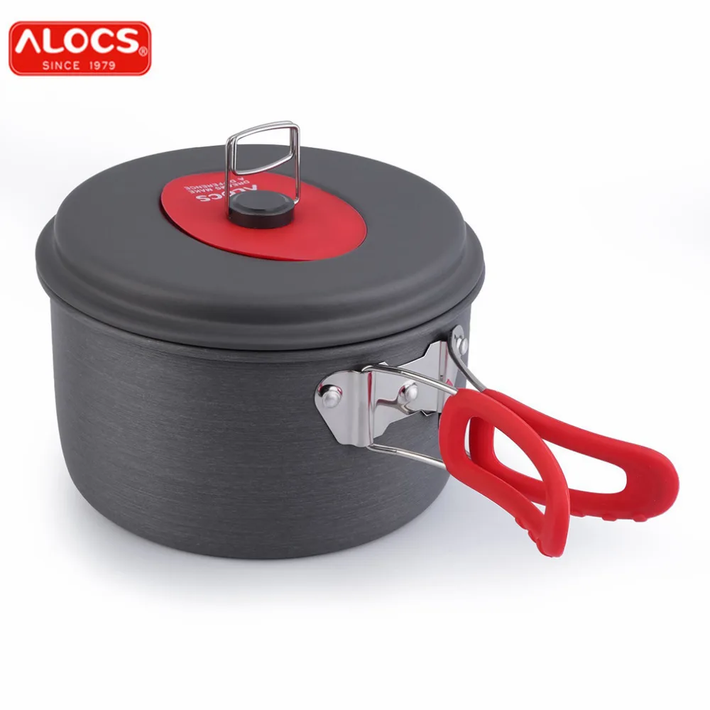 ALOCS антипригарная алюминиевая походная посуда, ультралегкий набор для приготовления пищи на открытом воздухе, для пикника, походный горшок, кастрюля, чайник, посуда для 2-3 людей, 19т