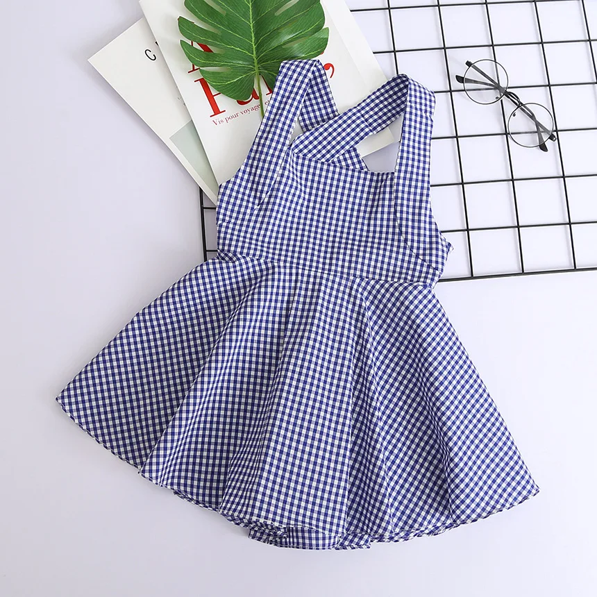 Hurave camis/платье на подтяжках; Повседневная клетчатая хлопковая трапециевидная Милая одежда с открытой спиной для маленьких девочек; Детские платья без бретелек