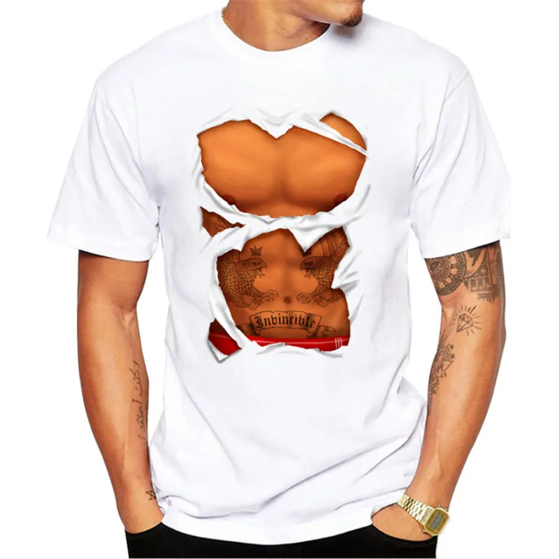 Футболка мужская новая большая грудь сексуальная желудок шесть пакет Abs футболка