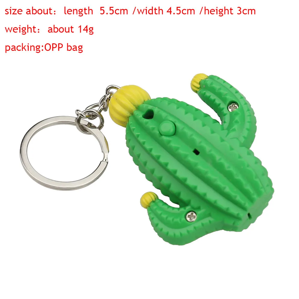 Cute Cactus Model Pendant Keychain With LED Light And Sound Keyfob Kids Toy Gift Trinket durable plastic (PVC) key ring | Украшения и