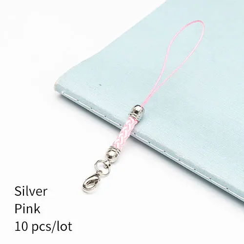 Silver pink 10 шт., застежка-карабин, ремешок, шнур, мобильный телефон, Лариат, мобильный ремешок, шарм, нейлоновый брелок, цепочка, ювелирное изделие, сделай сам, ювелирное изделие - Цвет: Silver pink
