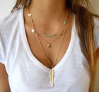Женское Ожерелье с кисточками, Золотистое Ожерелье-чокер с подвесками в виде пера, цветной многослойный, с кисточками и бусинами, бижутерия