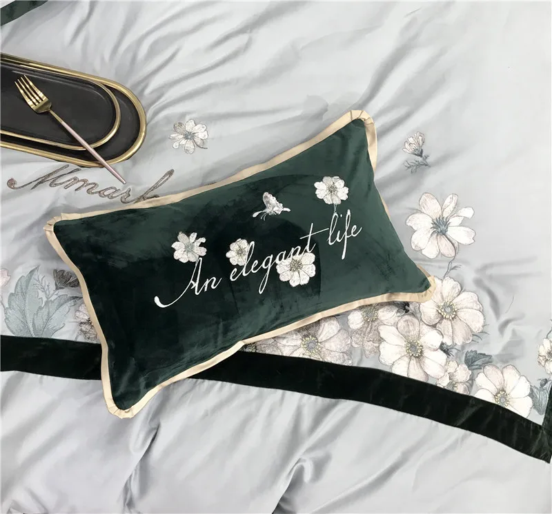 Luxury American Style 80S Egyptian Cotton Pastoral Floral Embroidery Blue Bedding set Duvet Cover Bed sheet/Linen Pillowcases | Дом и сад