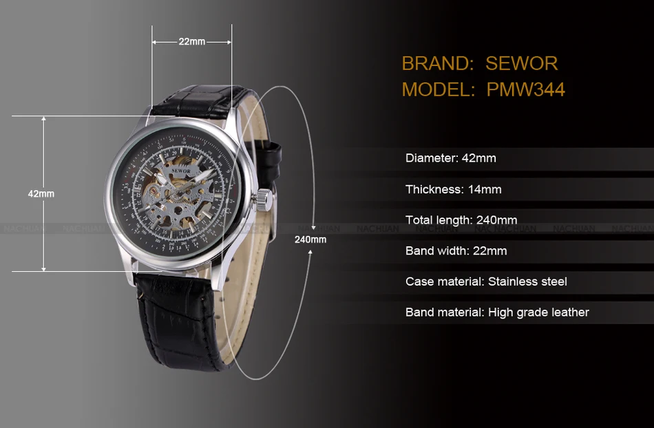 SEWOR Лидирующий бренд военные автоматические часы с скелетом мужские наручные