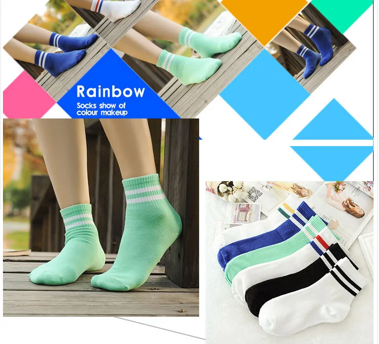Носки Женские однотонные в японском стиле хлопковые полоску ретро для