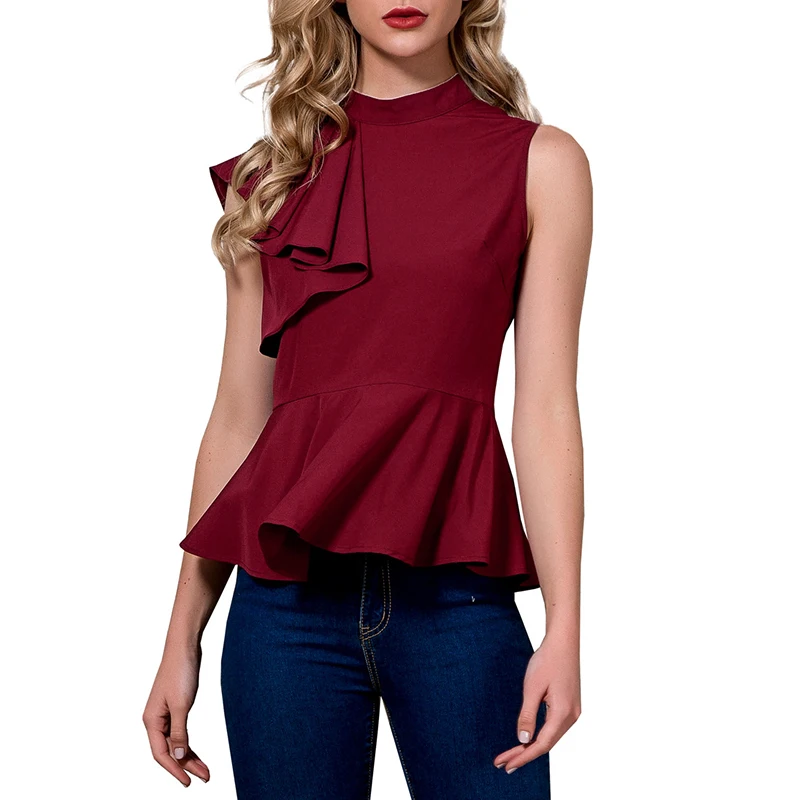 2019 новые женские топы с рюшами блузка круглым вырезом короткие рубашки