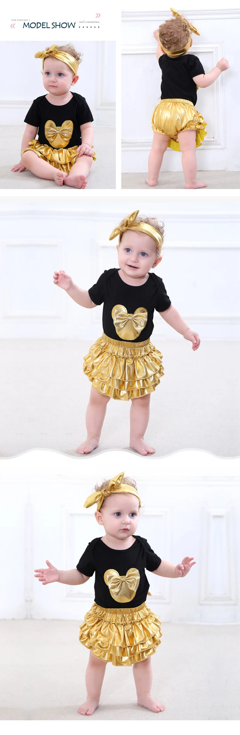 Roupa infantil menina/Одежда для маленьких девочек Новинка года, комплект из 3 предметов с головным убором и золотым бантом платье-пачка, костюм Одежда для новорожденных девочек 0-3 лет