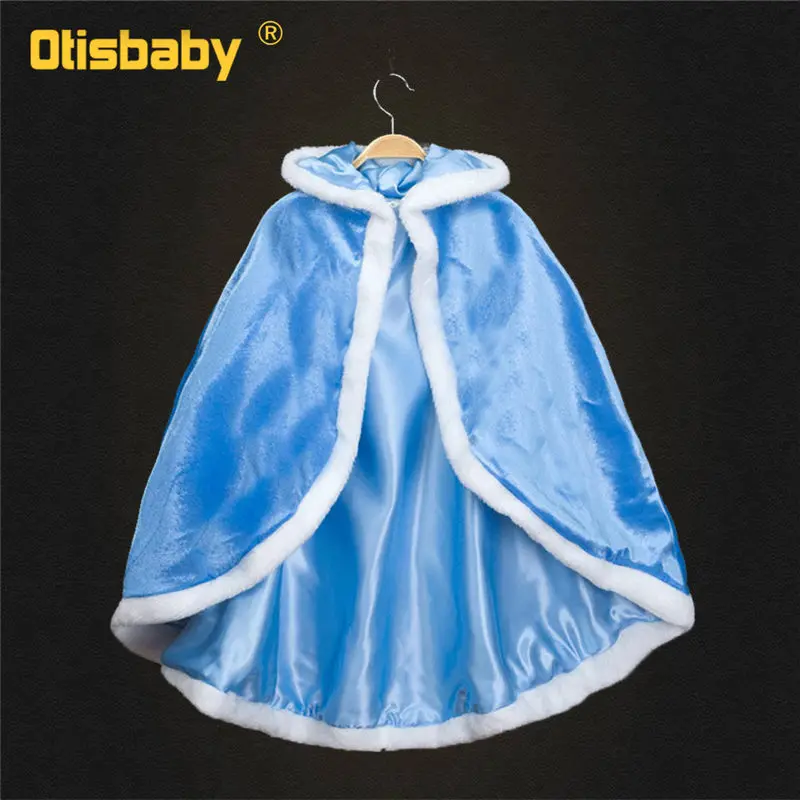 Blue Cloak Голубое платье с блестками для маленьких девочек платья принцессы Эльзы для девочек детское платье Снежной королевы, фантазийный костюм с длинным шлейфом на год - Цвет: Blue Cloak