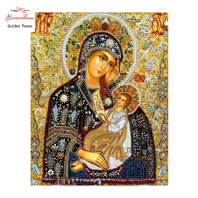 

Golden Panno Diamond Mosaic painting Needlework Cross Stitch Square Diamond Embroidery Mosaic Pattern mother and son photo 09
