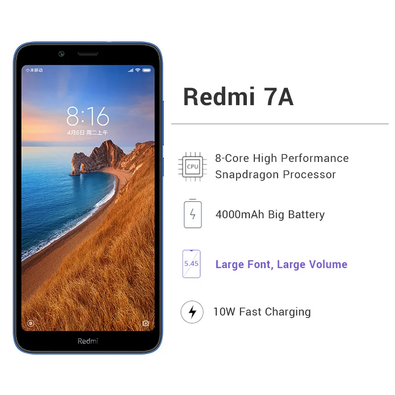 Xiaomi Redmi 7A смартфон с восьмиядерным процессором Snapdargon 439 ОЗУ 2 Гб ПЗУ 16 ГБ 5 45 &quot 4000