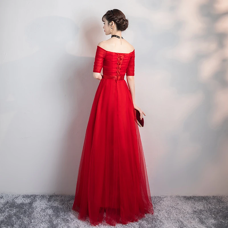 V-neck A-line New Floor-length Tulle Empire Vintage Formal Women Long Red Dress Party Vestido De Festa Vestidos | Женская одежда