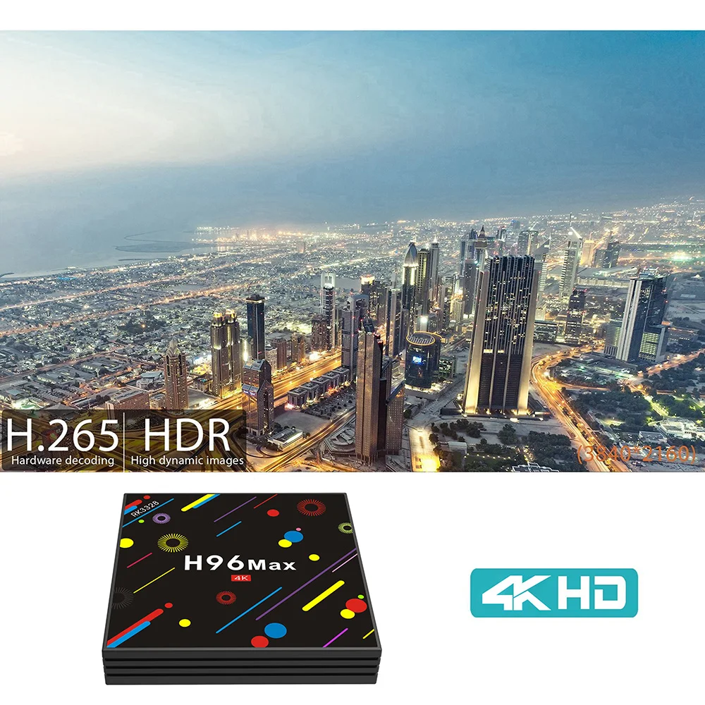 5 шт. смарт-ТВ коробка Android 7,1 Media Player Декодер каналов кабельного телевидения RK3328, 4 Гб оперативной памяти, 32 Гб встроенной памяти, BT4.0 USB 3,0 2,4G& 5G двухъядерный процессор Wi-Fi H96 MAX H2 ТВ коробка