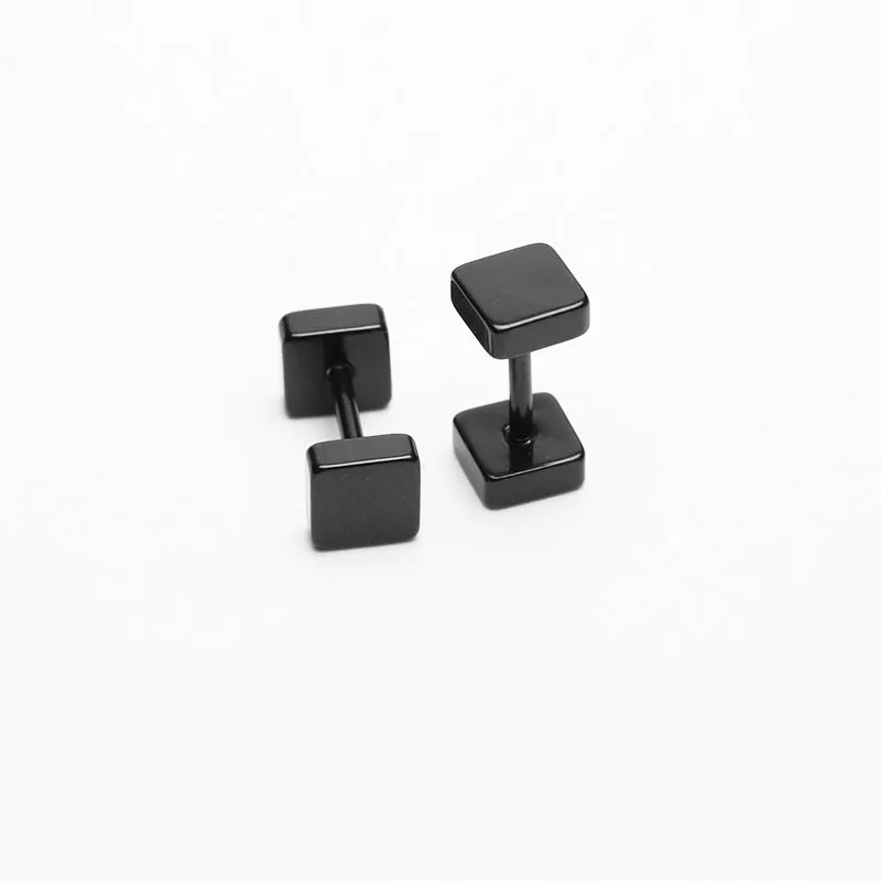 black 5mmx2pieces 2 шт. модные квадратные серьги-гвоздики, Серьги Brincos Pendientes, Ушные Тоннели в форме штанги, титановая сталь, противоаллергические Панк ювелирные изделия для мужчин и женщин - Окраска металла: black 5mmx2pieces
